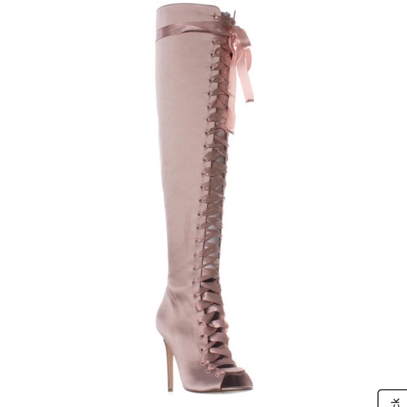 Aldo Lace-Up Over The Knee Boots, Light Pink - Picture 4 of 10